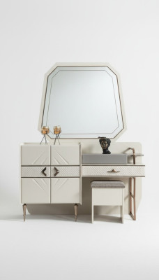 White Bedroom Set Luxury Furniture Vanity Table with Upholstered Stool