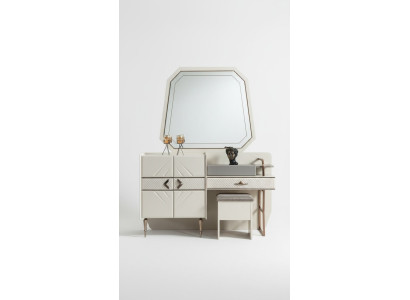 White Bedroom Set Luxury Furniture Vanity Table with Upholstered Stool