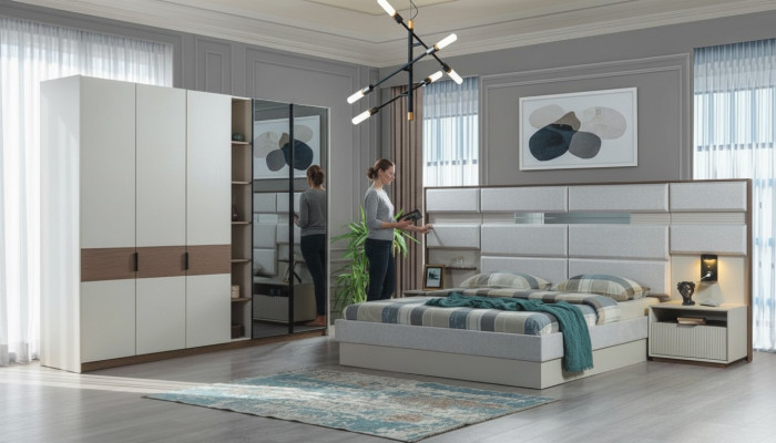 White Bedroom Set Double Bed Bedside Tables Wardrobe 4-piece New