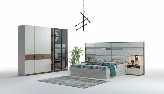 White Bedroom Set Double Bed Bedside Tables Wardrobe 4-piece New
