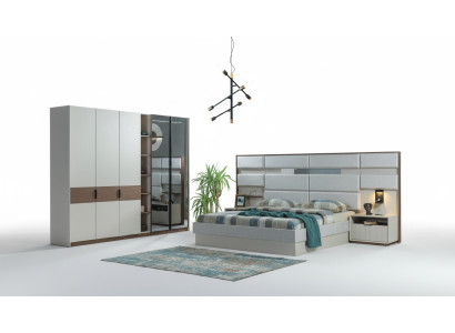 White Bedroom Set Double Bed Bedside Tables Wardrobe 4-piece New