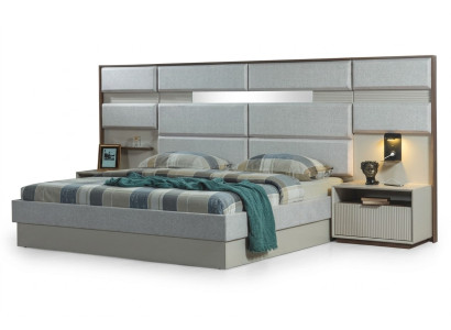 White bedroom furniture designer double bed luxury 2x wooden nightstands
