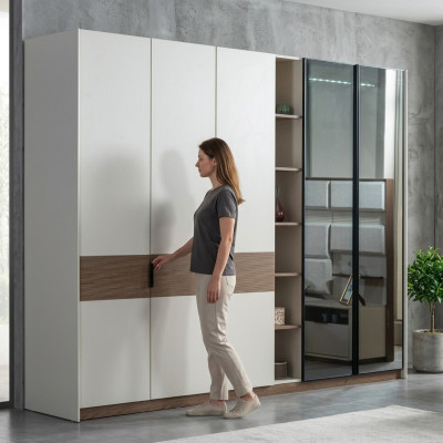 White bedroom wardrobe luxury modern closet with sliding doors