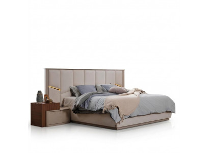 Modern Beige Bedroom Set Luxury Double Bed + Nightstands