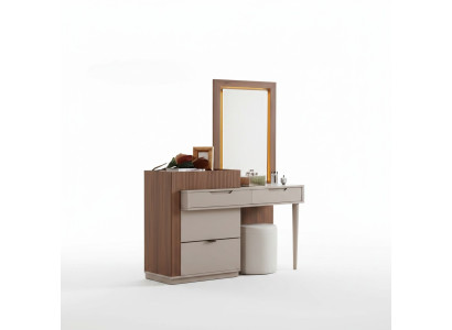 Beige-Brown Bedroom Dresser Designer Vanity Table with Mirror 2-Piece Set
