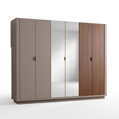 Beige wardrobe bedroom cabinets glass doors 6-door wardrobe