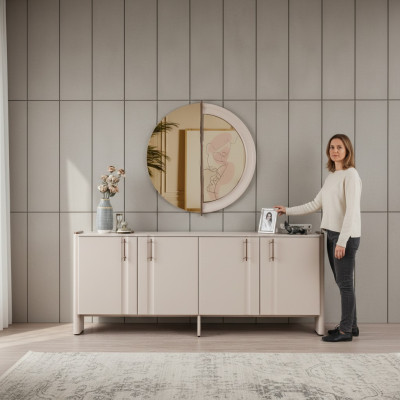 Dining Room Luxurious Sideboard Stylish Glass Mirror 2-piece Set
