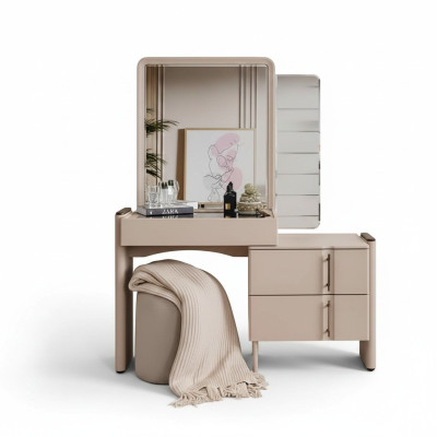 Beige Designer Vanity Table Bedroom Mirror Exclusive 2-piece Set
