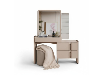 Beige Designer Vanity Table Bedroom Mirror Exclusive 2-piece Set