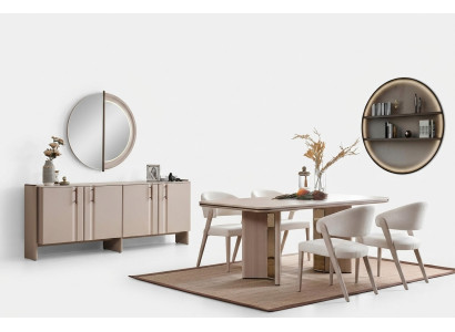 Complete beige dining set dining table chairs sideboard mirror