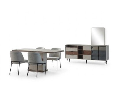 White dining set rectangular dining table 4x chairs sideboard luxury mirror