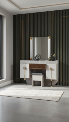 Modern bedroom wooden furniture dressing table stool mirror set