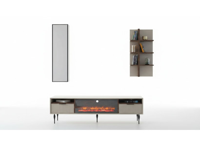 Beige living room unit designer TV cabinet wall shelf luxury wood shelf 3-piece set