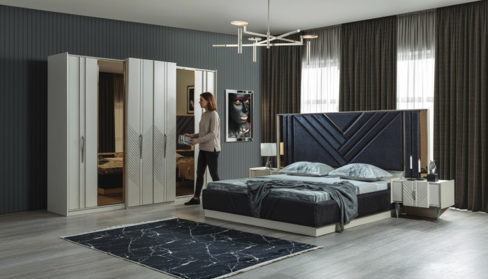 Bedroom beds designer wardrobe wood bedside tables set