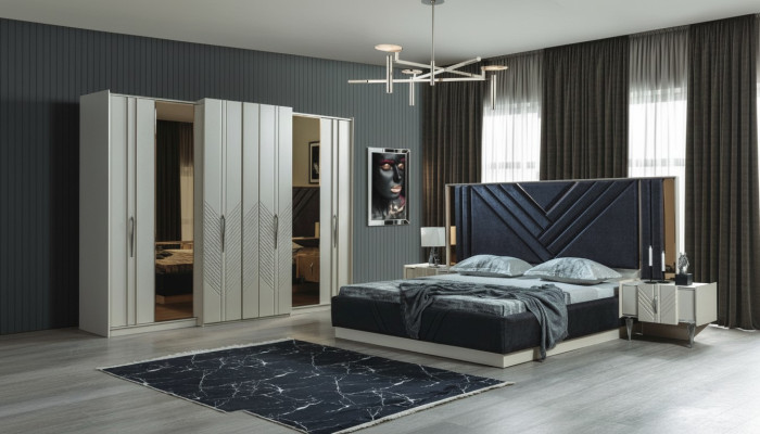 Bedroom beds designer wardrobe wood bedside tables set