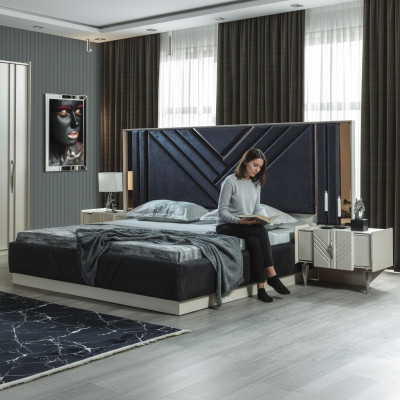 Blue bed designer bed frame bedroom furniture luxury nightstands