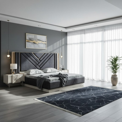 Blue bed designer bed frame bedroom furniture luxury nightstands