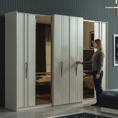 White Modern Wardrobe Bedroom 4-door Wooden Closet New