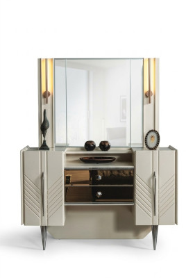 Bedroom Set Luxury White Vanity Table Mirror Designer 2-Piece Set
