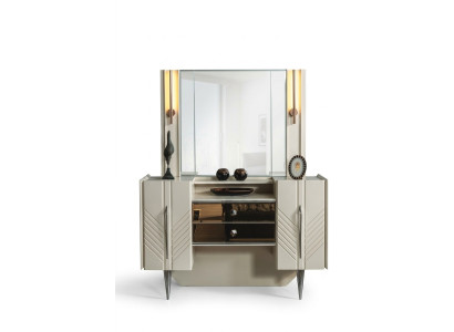 Bedroom Set Luxury White Vanity Table Mirror Designer 2-Piece Set