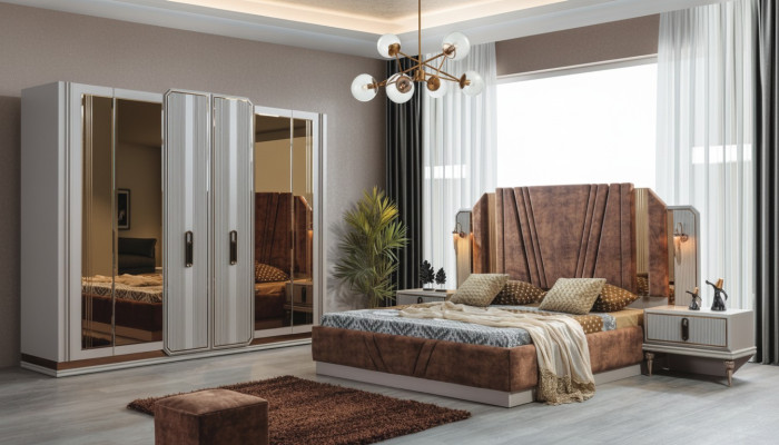 Exclusive bedroom set double bed 2x nightstands wardrobe