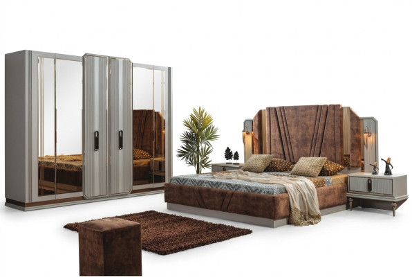 Exclusive bedroom set double bed 2x nightstands wardrobe