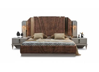 Beige beds luxury 2x nightstands bedroom designer furniture 2-piece set