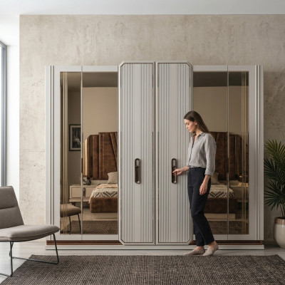 White bedroom wardrobe glass cabinet wooden cabinet modern furniture