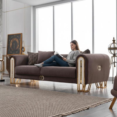 Luxury Couch Gold Metal Sofa Three-Seater Sofas Upholstered Furniture 240cm