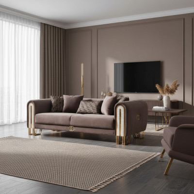 Luxury Couch Gold Metal Sofa Three-Seater Sofas Upholstered Furniture 240cm