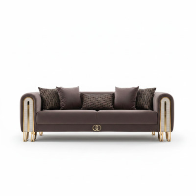 Luxury Couch Gold Metal Sofa Three-Seater Sofas Upholstered Furniture 240cm