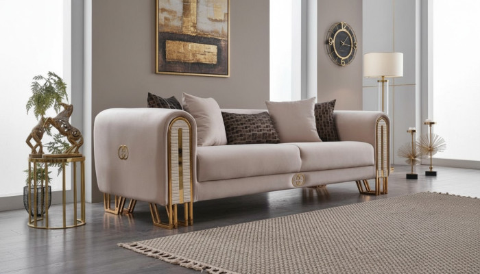 Luxury Sofa Couch Gold Metal Three-Seater Couches Upholstery Three-Seater Fabric