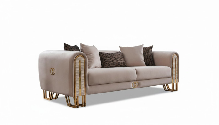 Luxury Sofa Couch Gold Metal Three-Seater Couches Upholstery Three-Seater Fabric