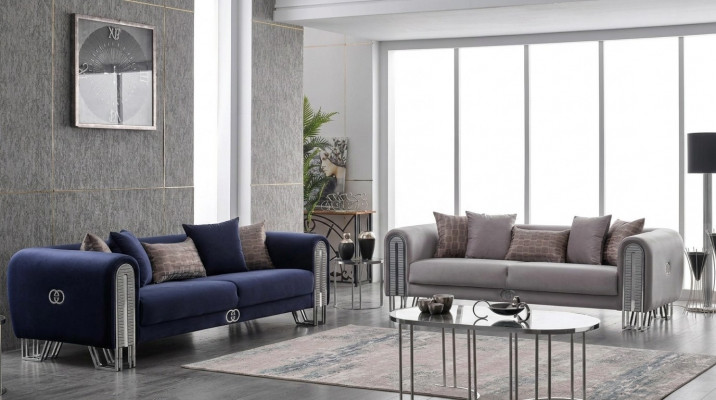 Velvet Couch Silver Luxury Sofa Set 3+3 Seater Sofas 2-piece.