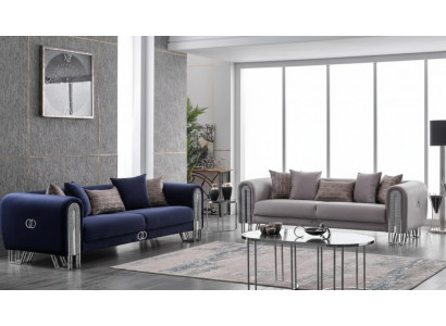 Velvet Couch Silver Luxury Sofa Set 3+3 Seater Sofas 2-piece.