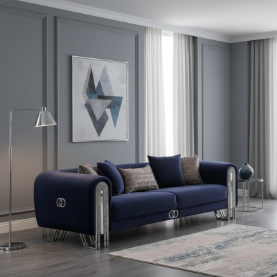 Luxury sofa upholstery furniture living room couches blue 240cm three-seater