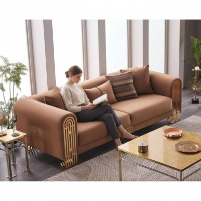 Modern stainless steel three-seater luxury upholstered sofas textile furniture sofa couch