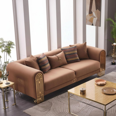 Modern stainless steel three-seater luxury upholstered sofas textile furniture sofa couch
