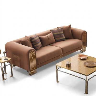 Modern stainless steel three-seater luxury upholstered sofas textile furniture sofa couch