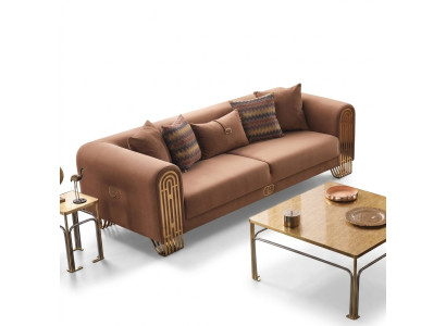 Modern stainless steel three-seater luxury upholstered sofas textile furniture sofa couch