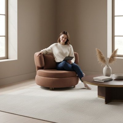 Luxury Armchair Living Room Upholstery Textile Furniture Brown Seat New Modern Design