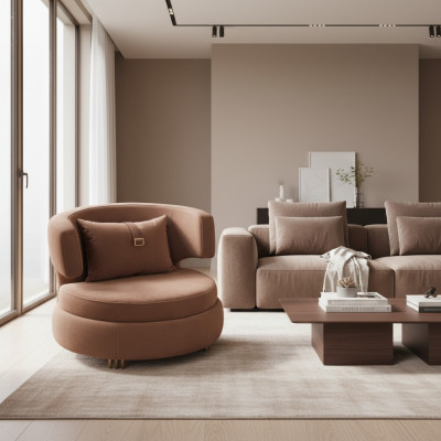 Luxury Armchair Living Room Upholstery Textile Furniture Brown Seat New Modern Design