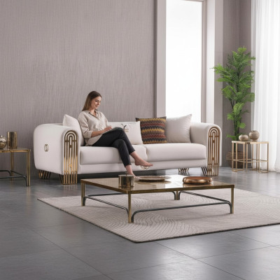 White living room stainless steel couch upholstered furniture textile design style sofa