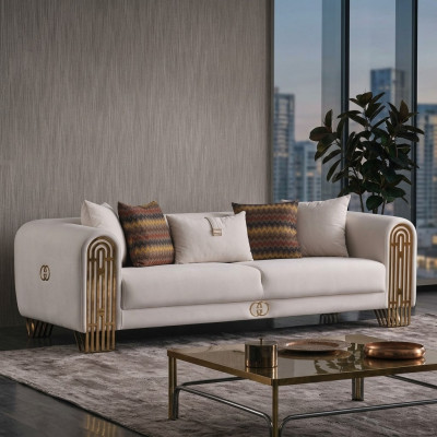 White living room stainless steel couch upholstered furniture textile design style sofa