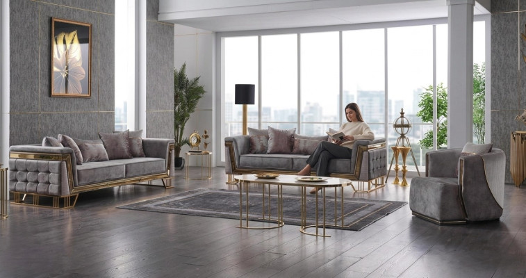 Luxury Gray Sofa Set Three-Seater with Armchair Modern Set Couches Sofa