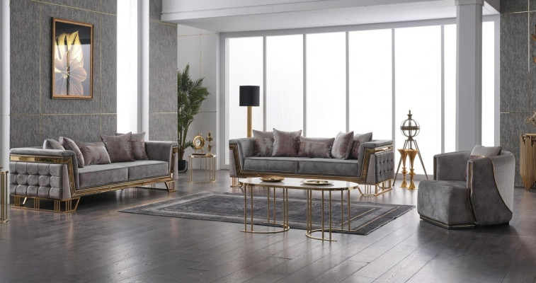 Luxury Gray Sofa Set Three-Seater with Armchair Modern Set Couches Sofa