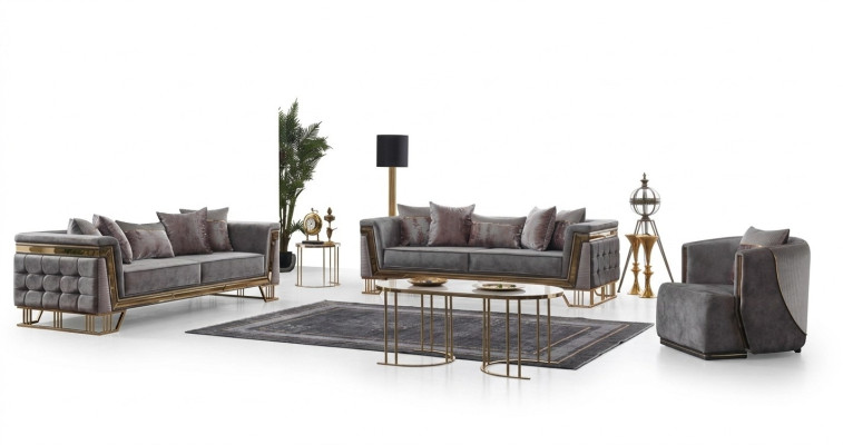 Luxury Gray Sofa Set Three-Seater with Armchair Modern Set Couches Sofa