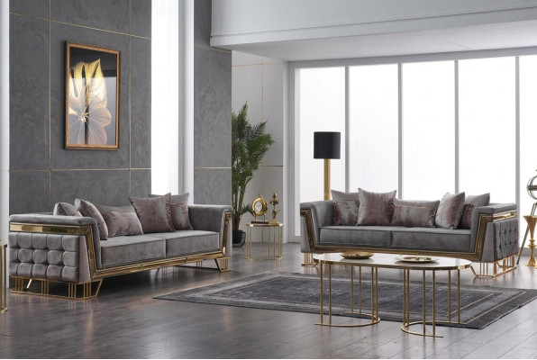 Luxury Sofa Set Designer Suite Three-Seater Textile Furniture Living Group Modern