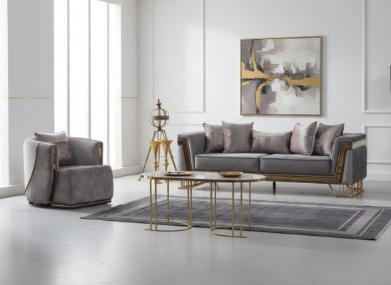 Gray sofa set 3+1 seater with stainless steel couch sofa upholstery set 2-piece