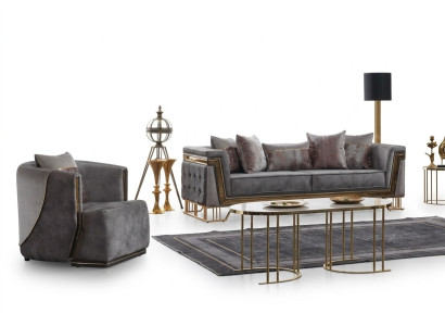 Gray sofa set 3+1 seater with stainless steel couch sofa upholstery set 2-piece